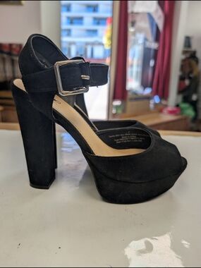 Black Platform Peep-Toe Block Heel Sandals